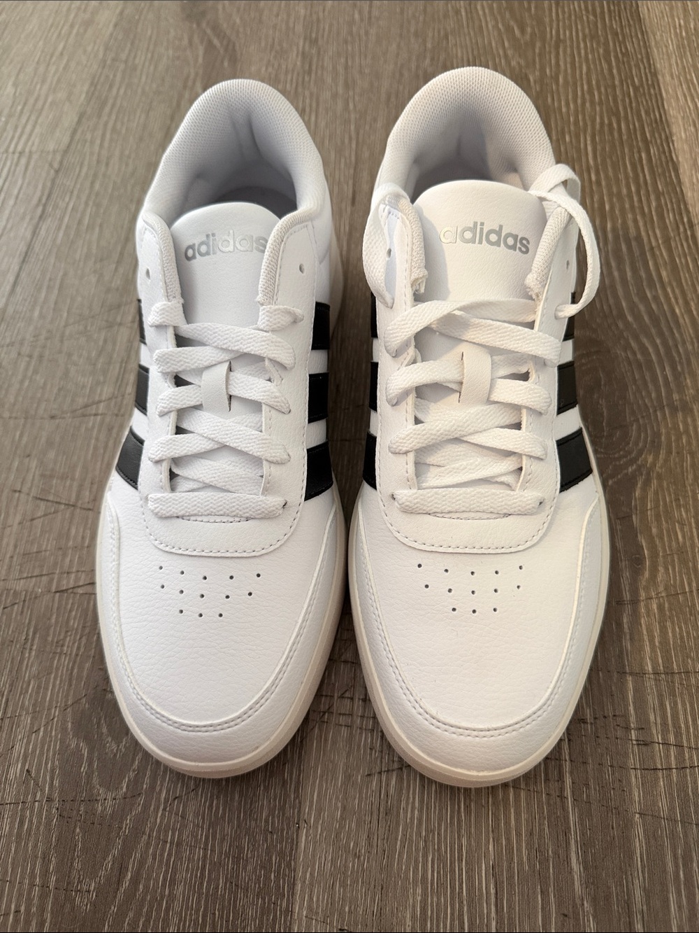 adidas White Low-Top Sneakers with Black Three-Stripes